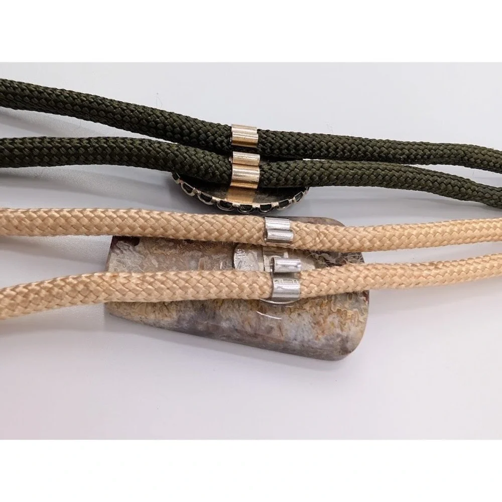 Lot of 2 Vintage Bolo Tie Green‎ and Tan Natural Stone Western Necktie Festival